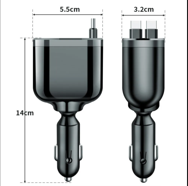 5_in_1_Super_Fast_Charging_Dua_Image_3 5 in 1 Super Fast Charging Dual Pull Out Retractable Car Charger 12 24V Output TYPE C Car Adapters with QC 3.0 Function